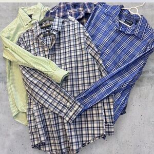 🎉🎉4 Men's Plaid and Striped Button-Down Shirts Blue, Green, Cream size large🎉